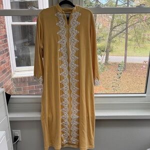Glamorous Cabernet Mustard Yellow Warm Velour Lace-Trim Long Robe Sz XL